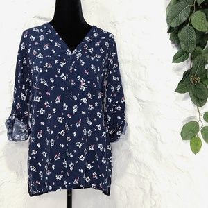Motherhood maternity floral popover blue blouse